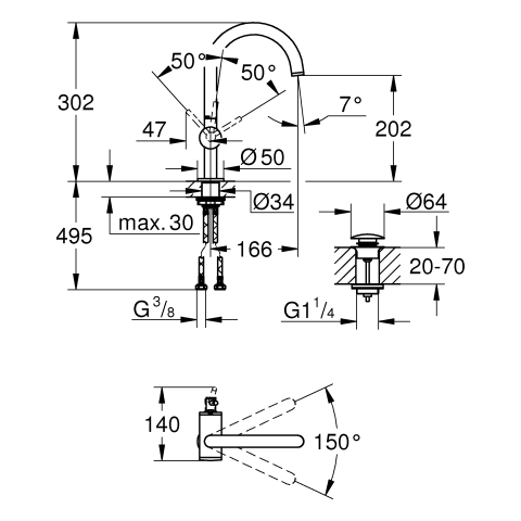 GROHE Einhand-Waschtischbatterie Atrio 24362 L-Size hard graphite gebürstet
