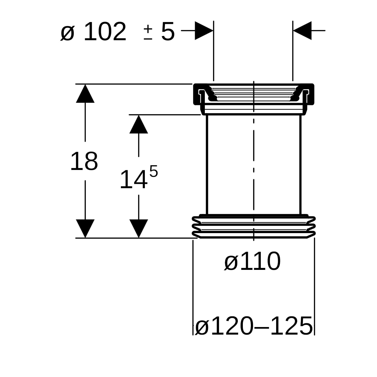 Geberit Anschlussstutzen m. Manschette und Lippendichtungen, d110