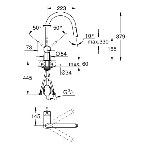 GROHE EH-Spültischbatterie Minta 32321_2 C-Auslauf Spülbrause warm sunset geb.