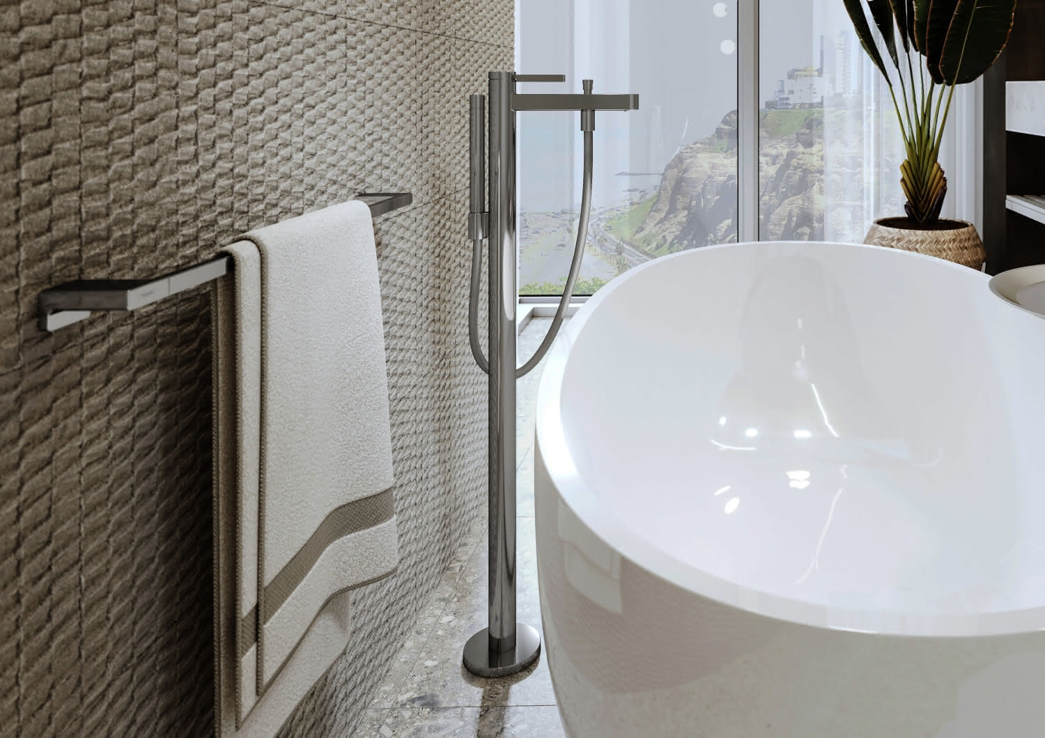 Hansgrohe Wannenmischer Finoris Fertigset zur Bodenmontage chrom