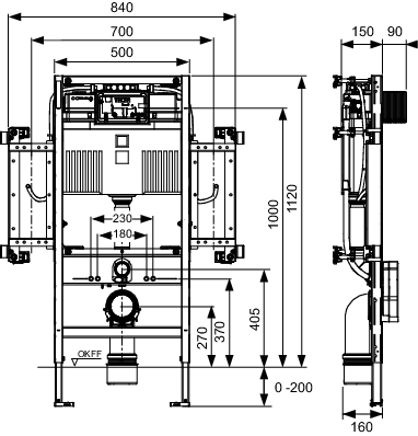 TECEprofil WC-Gerontomodul m. Uni-Spülk. gemäß DIN 18040-1, Bauhöhe 1120 mm