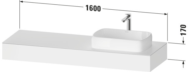 Duravit Qatego Konsole, Wandh, 1600x550x170mm Wpl:1,RE,o.Ko-träger,Weiß Matt,Dekor