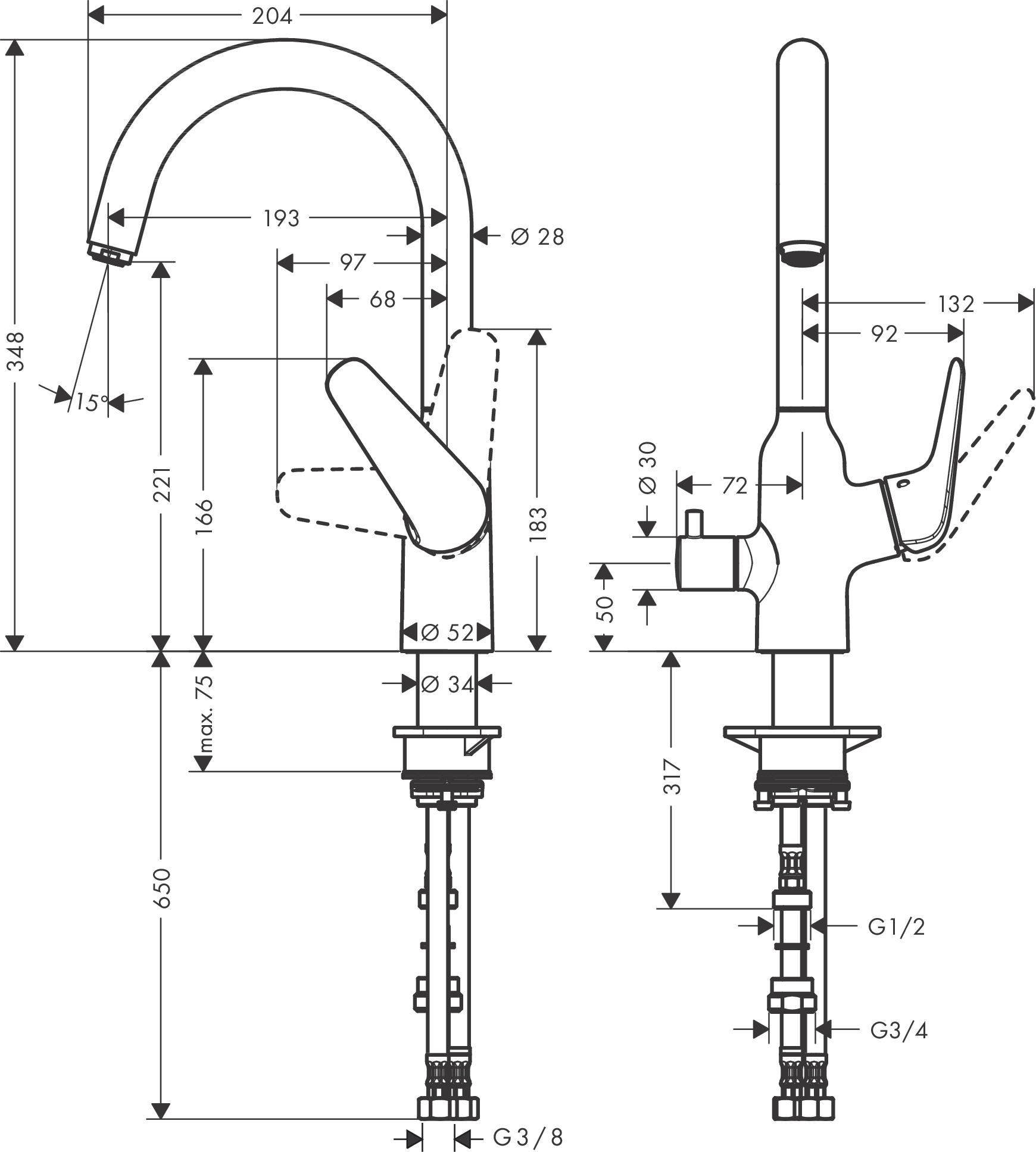 Hansgrohe Spültischmischer 220 Focus M42  Geräteabsperrventil 1jet chrom
