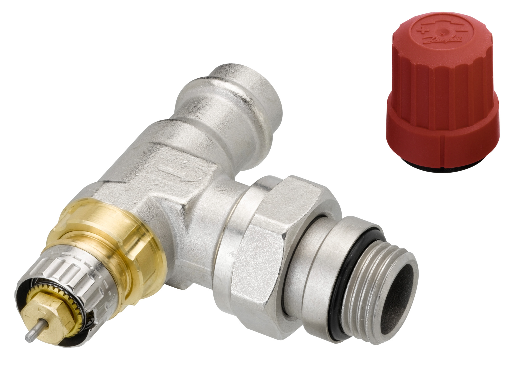 Danfoss Ventilgehäuse RA-N 15 Pressfit R 1/2, Eck, matt vernickelt