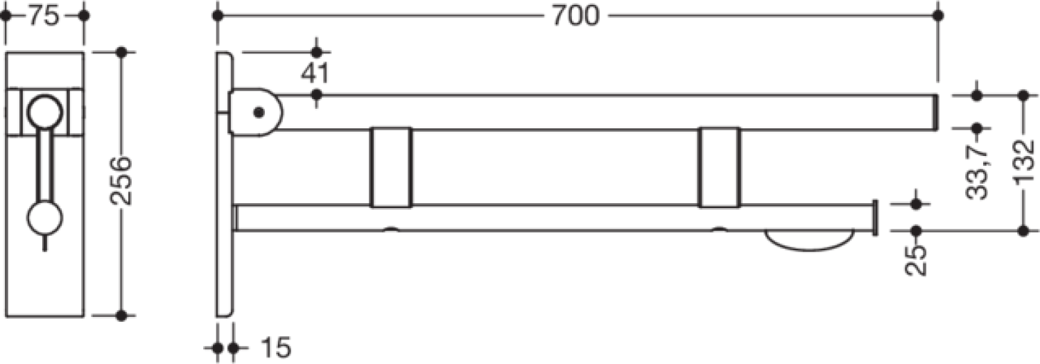 HEWI SK-Griff Duo (B), PRH, L:700, schliff