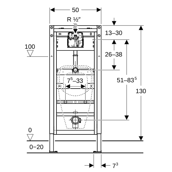 Geberit DuofixBasic Element f. Urinal, 130 cm universell, für Basic Urinal-Strg.
