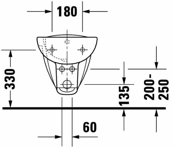 DU Wand-Bidet D-Code 545 mm mit ÜL, mit HLB, 1 HL, weiß