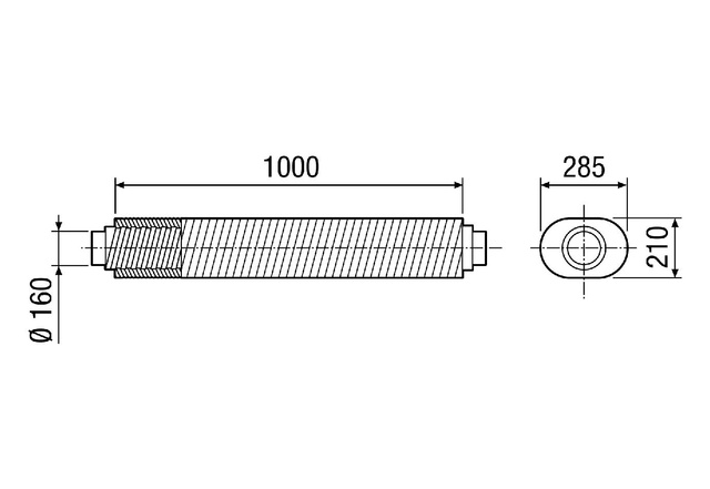 Maico Flacher Ovalschalldämpfer RSOF 16/100 Länge 1000 mm, DN160