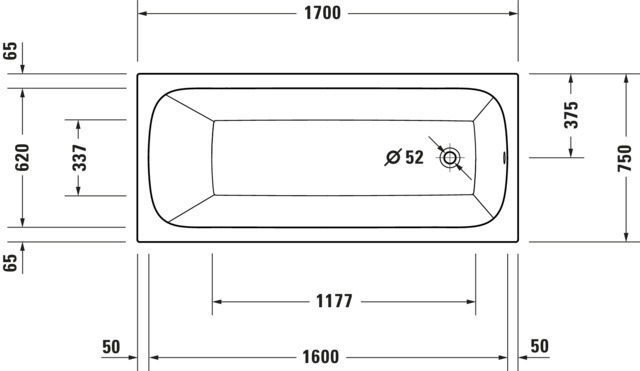 Duravit Qatego BW 1700x750mm Einbau Acryl,Rückenschr.1 Variabel, Weiß