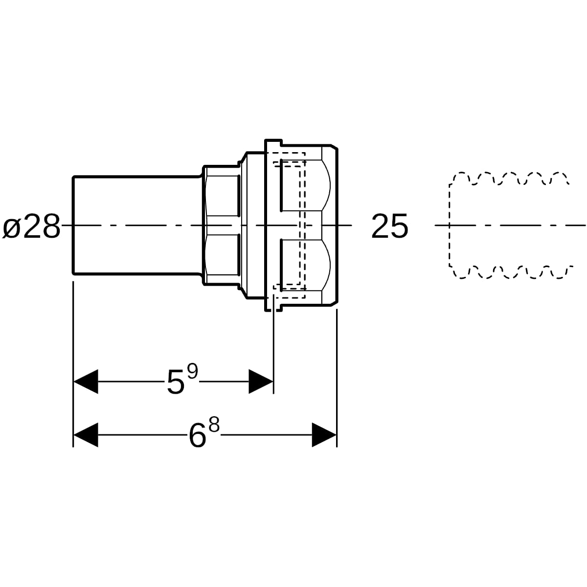 Geberit Mapress Übergang mit Klemmringverschr für Wellrohre NPW Ms d28-DN25