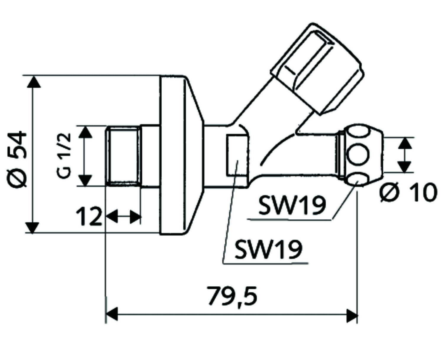 SCHELL Schrägsitzventil COMFORT lange Bauf., Rosette, 1/2", chrom