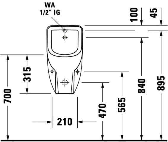 DU Urinal D-Code, Zulauf von hinten rimless, ohne Fliege, weiß