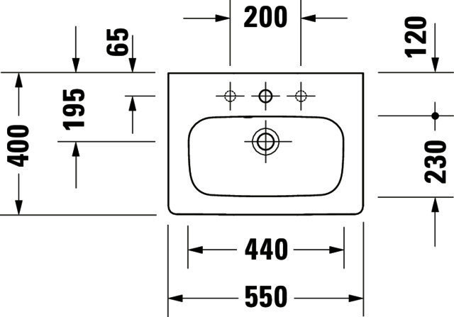 DU Möbelwaschtisch Compact DuraStyle 550mm, m.ÜL, m.HLB, weiß