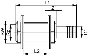 TECElogo-Push Einsteck-Wanddurchführung 2x Mutter, Si-Bronze, 20 x Rp 1/2"