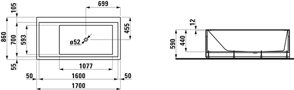 LF BW K-LAUFEN LED-Bel. f. Ecke re 860x1700x590 Sentec weiß