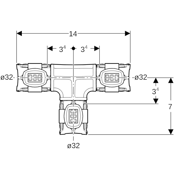 Geberit FlowFit T-Stück egal PPSU, d32