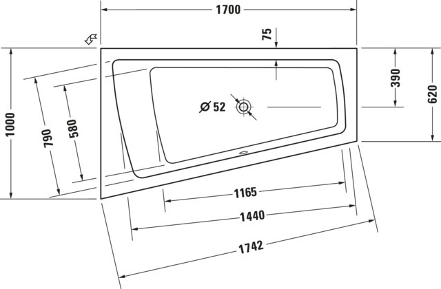 Duravit Whirlwanne Paiova 1700x1000mm, weiß Einbauversion, Ecke li. Combi E