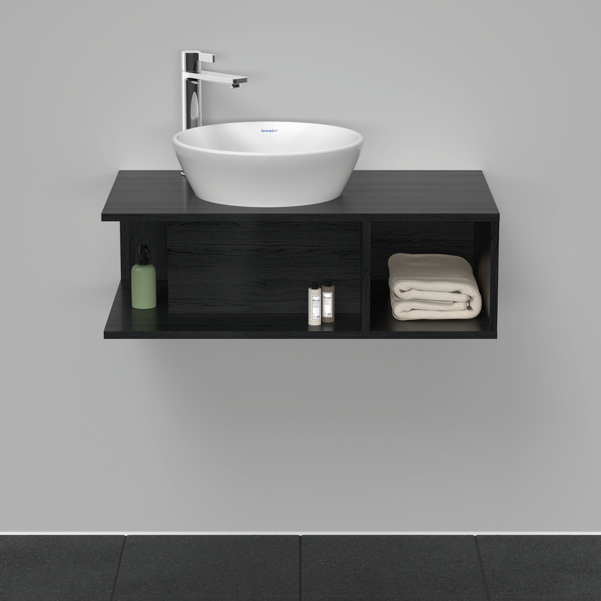 Duravit D-Neo WTU wandh.,1 offenes Fach r., 260x800x480mm, Eiche Schwarz