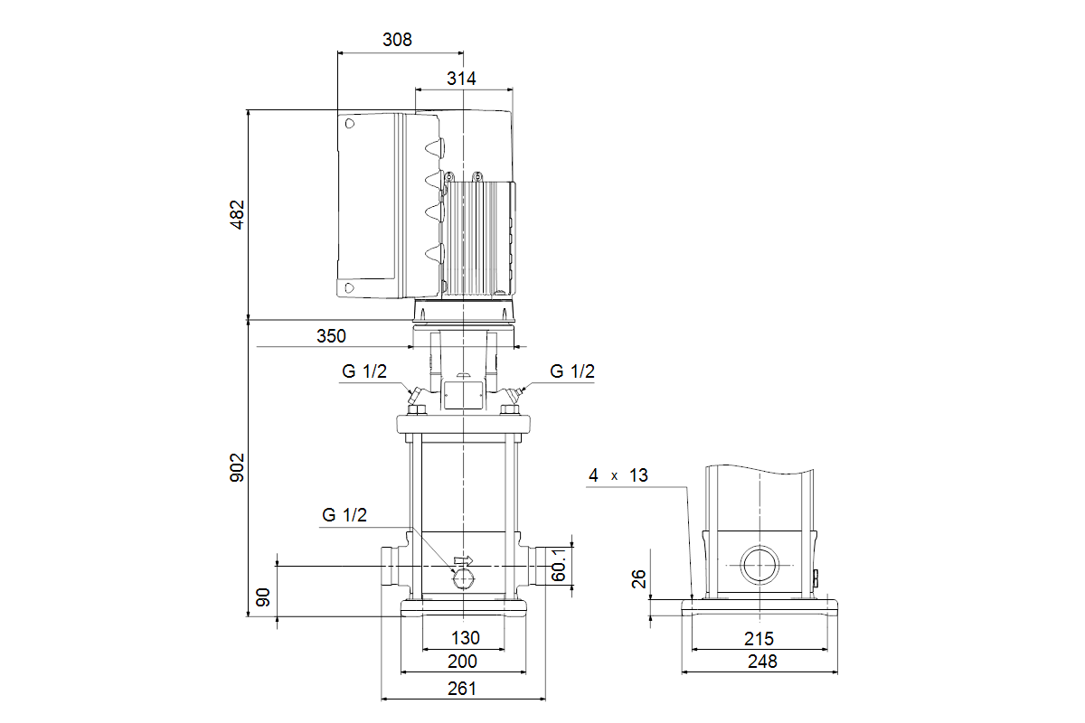 GRUNDFOS Vertikale Kreiselpumpe CRNE1-4 A-P-A-E-HQQE 1x200-240 60HZ