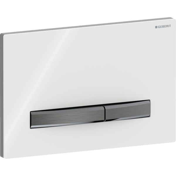 Geberit Sigma50 BetPl., eckig, 2-Mengen-Sp. schwarzchrom gebürstet, Etc/weiß glzd