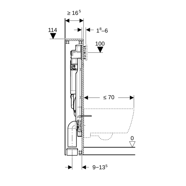 Geberit GIS Element f. WWC, 114 cm, mit Sigma UP-SPK 12 cm, f. Geruchsabsaugung/Abluft