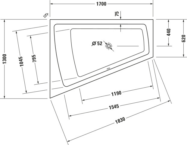 Duravit Whirlwanne Paiova 1700x1300mm, weiß Einbauversion, Ecke li. Combi E