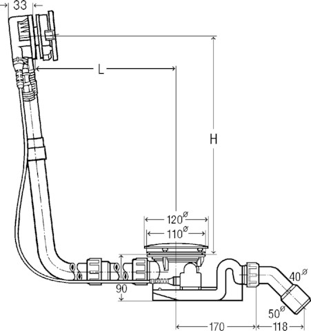 Viega Ab-und Überlauf Rotaplex Trio 6141.70 in 1070mmxDN40/50 verchromt