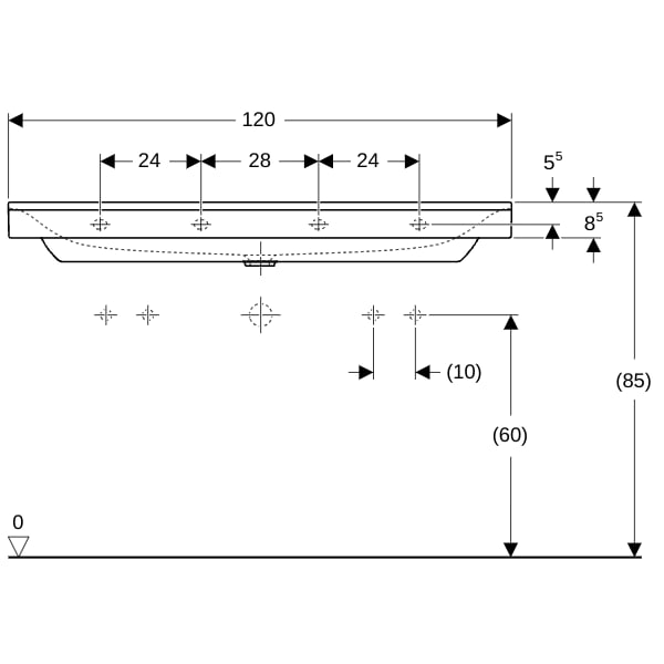 Geberit Xeno2 Waschtisch, 120x48cm m. Hl., o. Ül., weiß, KeraTect