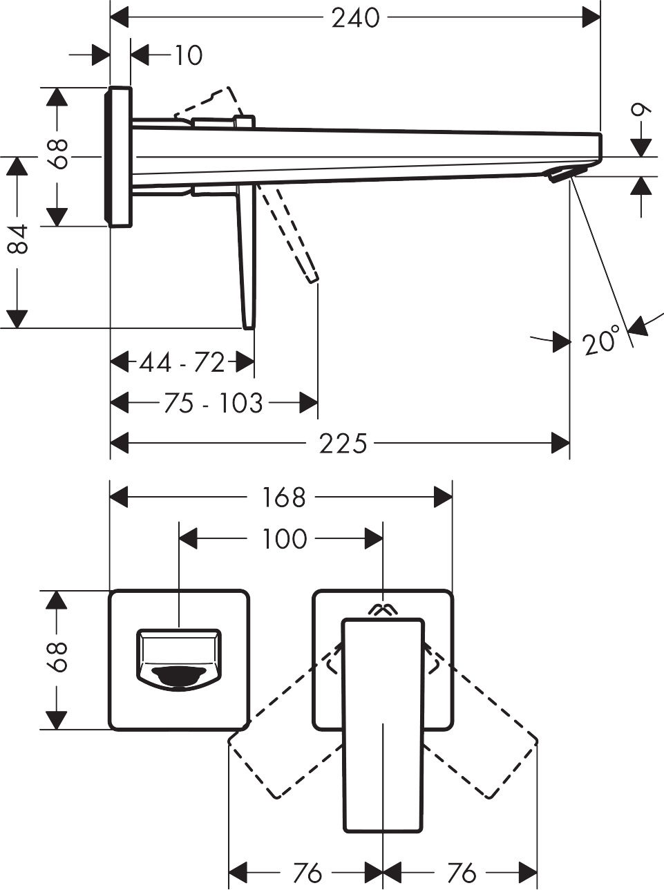Hansgrohe 2-Loch Waschtischarmatur Unterputz Metropol F-Set langer Auslauf BBR