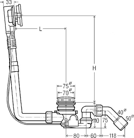 Viega Ab-und Überlauf Multiplex Trio F 6145.4 in 540mm x DN40/50 verchromt
