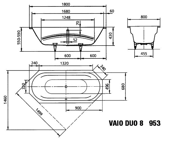KA BW VAIO DUO 8 Mod.953,1800x800mm, alpinweiß,mit Griffloch