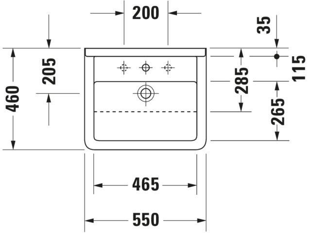 DU Halbeinbauwaschtisch Starck 3 550 mm mit ÜL, mit HLB, 1 HL, weiß