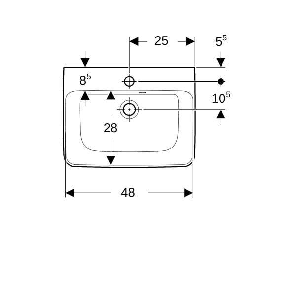 Geberit Renova Plan Handwaschbecken, 50x38cm m. Hl. mi., m. Ül., weiß, KeraTect