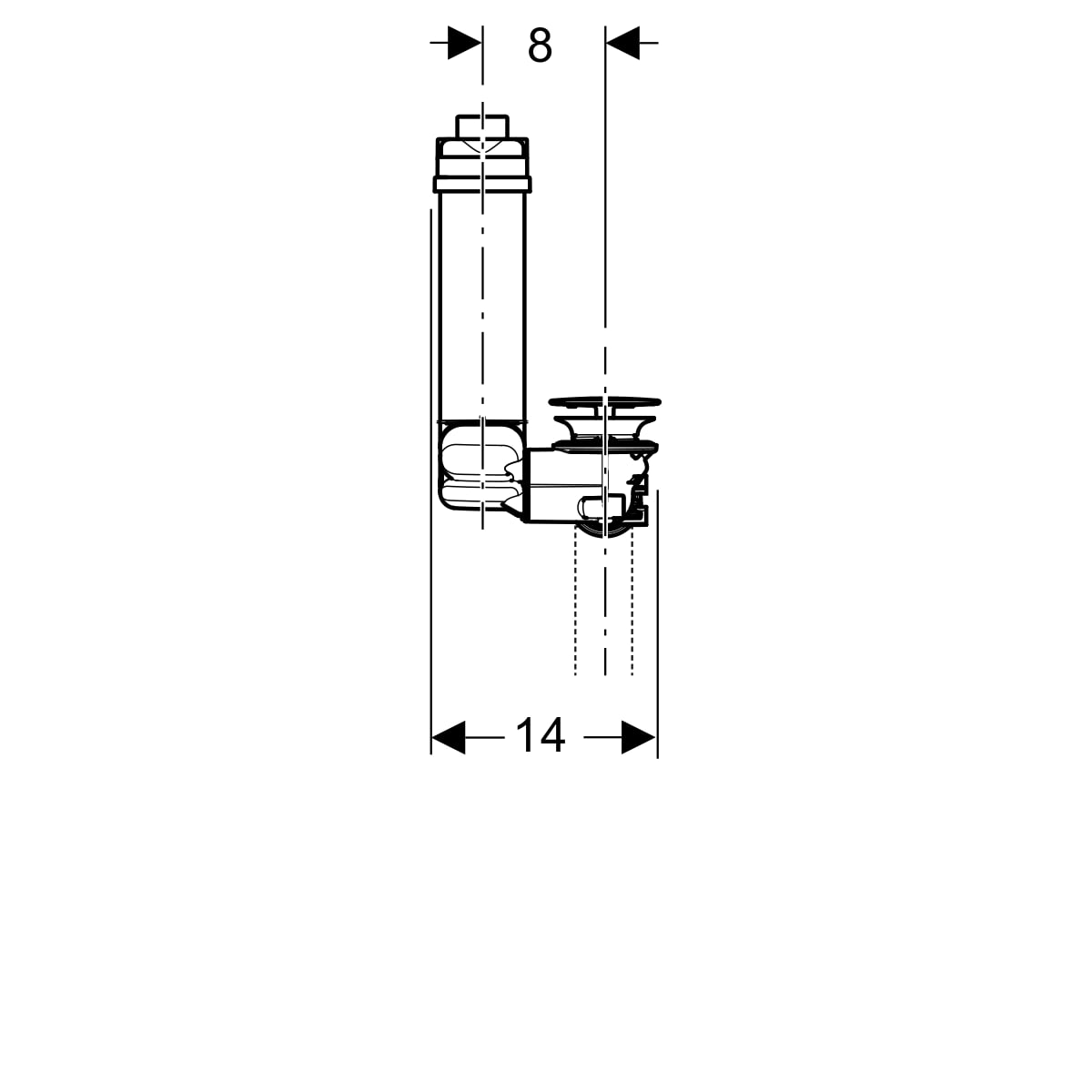 Geberit Clou WT-Ablauf Raumsparmodel mit Hebelbet. und Ventilabd., d32, chrg