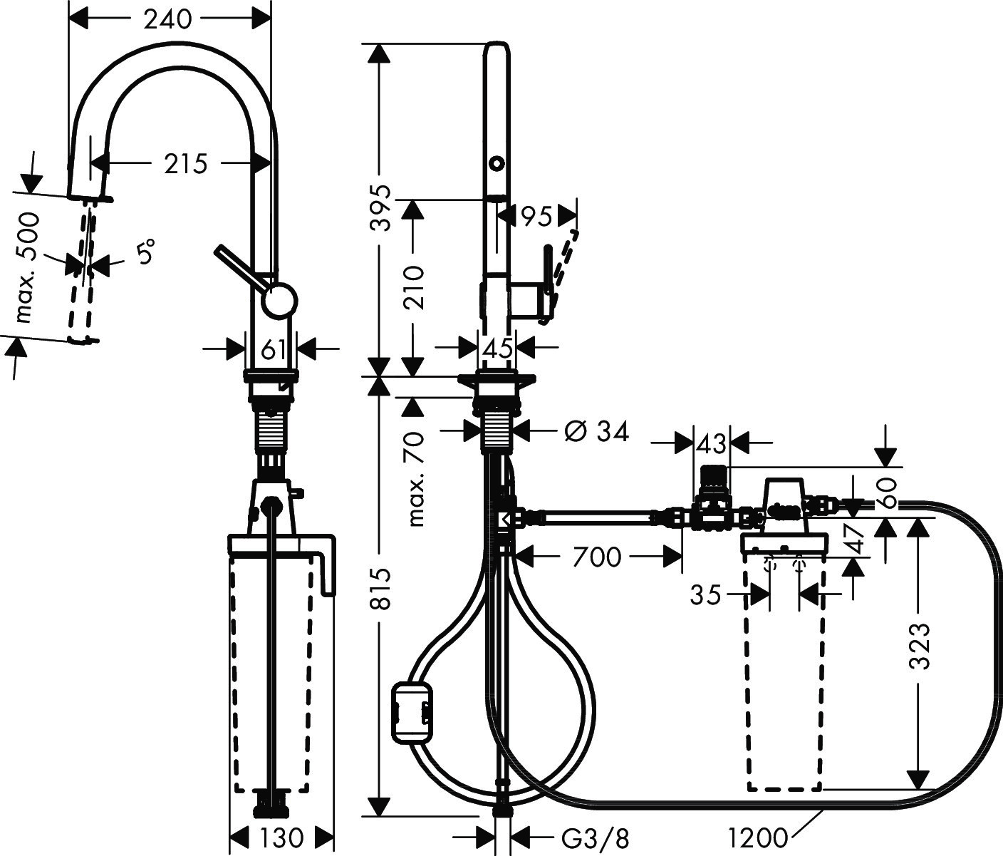 Hansgrohe FilterSystem 210 Aqittura M91 Ausziehausl.1jet chrom
