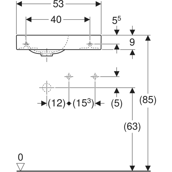 Geberit iCon HWB mit Ablagefläche, 53x31cm Hahnloch rechts, o. Ül., weiß