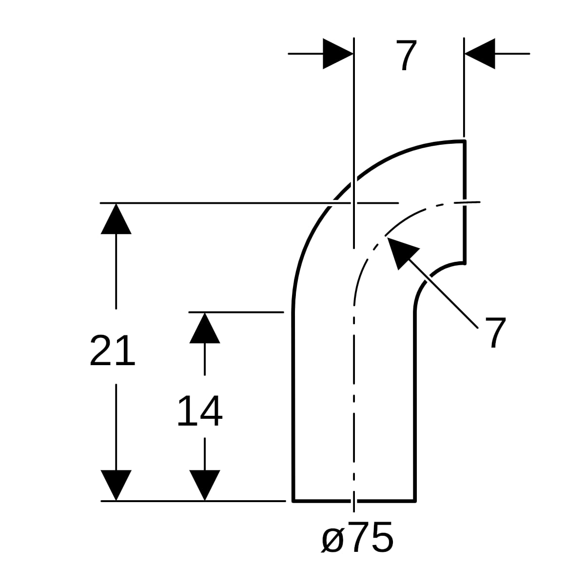Geberit PE Bogen 90Gr mit langem Schenkel d75