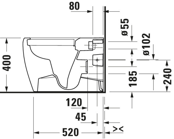 Duravit Qatego Stand-WC TS, 600mm,Back to w. Rimless, Abg. Waager.,Weiß HG, HYG