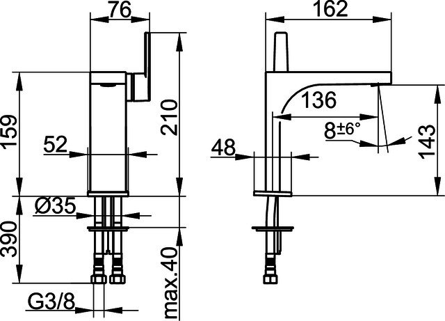 KEUCO EHM-WT-Mischer 150 E11 51102, ohne Ablaufgrt., sw-matt