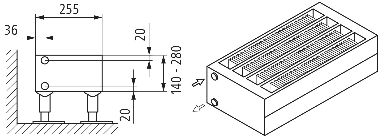 Kermi Konvektor Typ54 BH280x255x1900mm QN4551, weiß, 6bar, m. Abd., AB Uni.