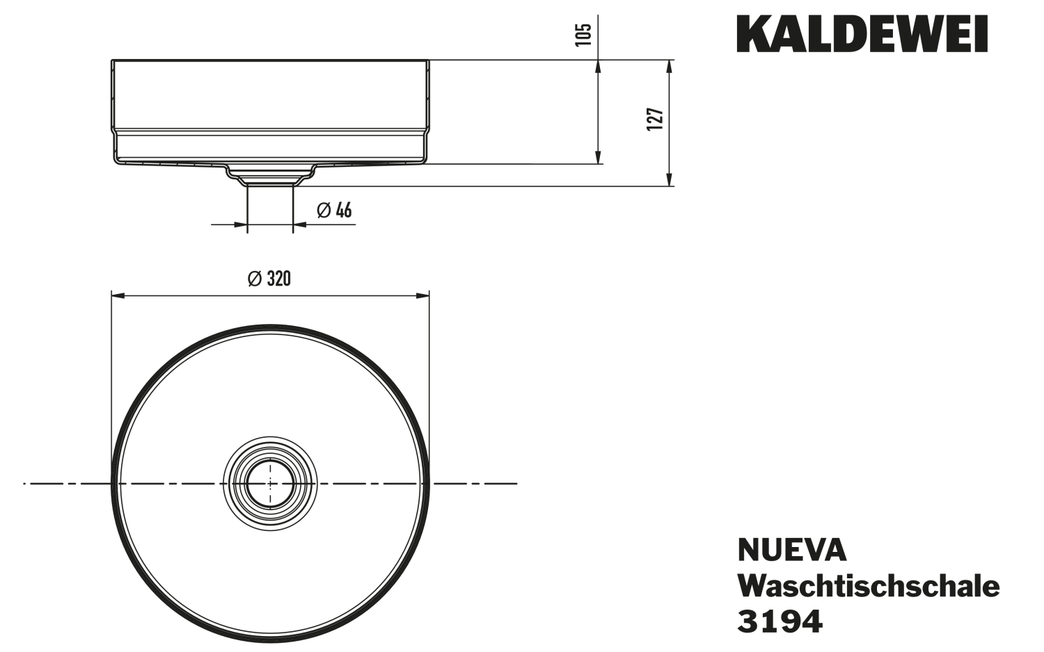 KA WB NUEVA WASCHTISCH-SCHALE Mod.3194,d :320mm,warm grey 10,Perl-Effekt,oÜL