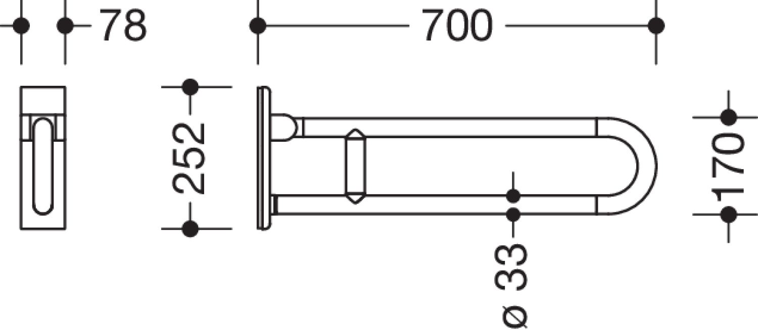HEWI mobiler Stützklappgriff,drehbar, L:700mm reinweiß