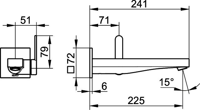 KEUCO EHM-WT-Mischer UP IXMO 59516 Wandm./Ausf.eck. Ausl.225mm / Flat sw