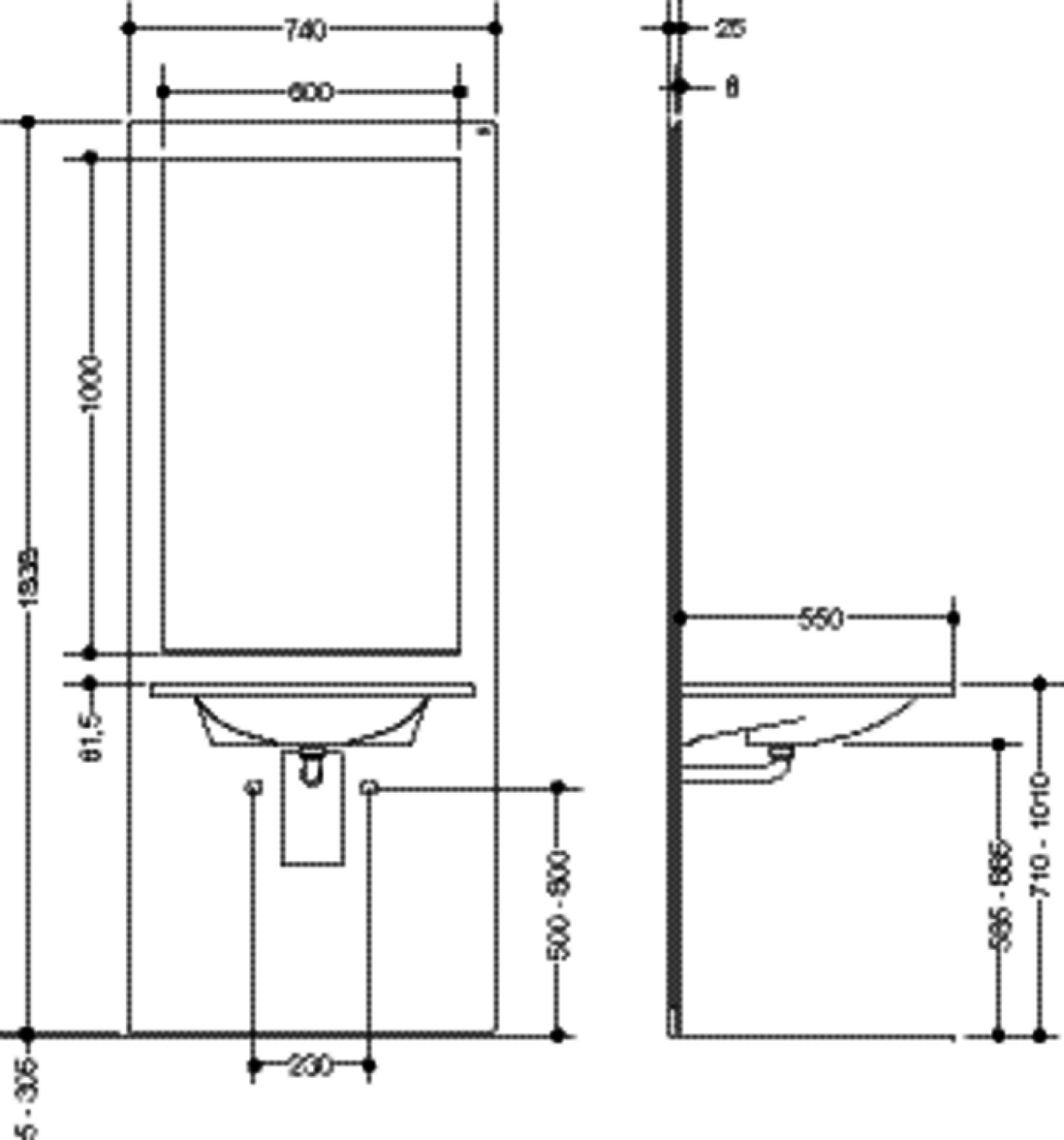 HEWI Waschtisch-Modul S 50, WT M40.11.501, Spiegel, weiß