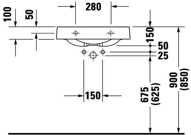 DU Waschtisch Architec 575 mm o.ÜL, m.HLB, HL-Vst. li./re., weiß