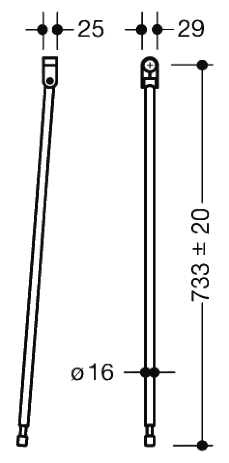 HEWI Bodenstütze f.SK-Griffe 950.50., L:733mm, Edst., Anb. farbig reinweiß
