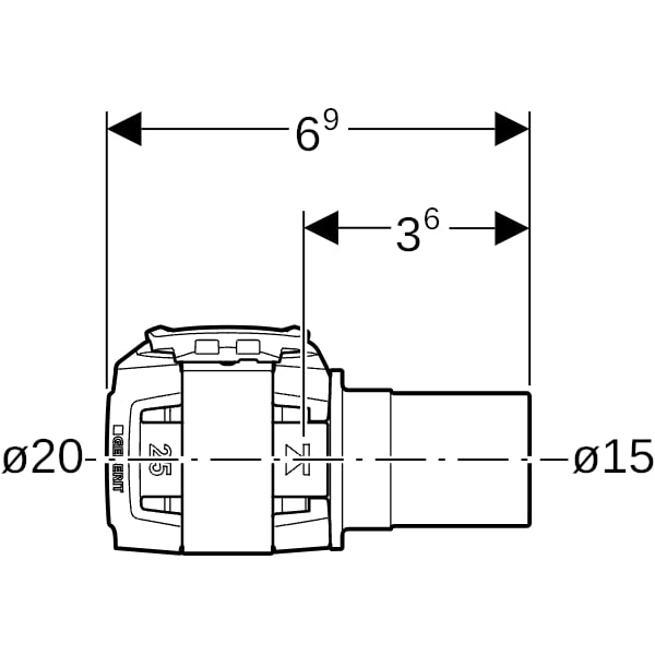 Geberit FlowFit Übergang auf Mapress m. Einschubende Rg+ d20-d15