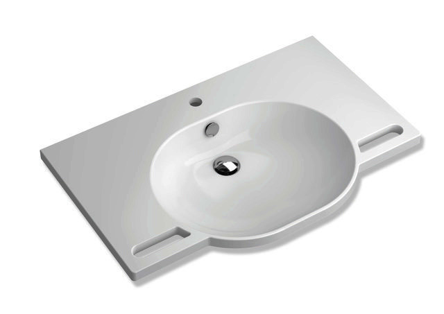 HEWI Waschtisch, B:850mm, T:550mm alpinweiß, mit Überlauf, 1 HL