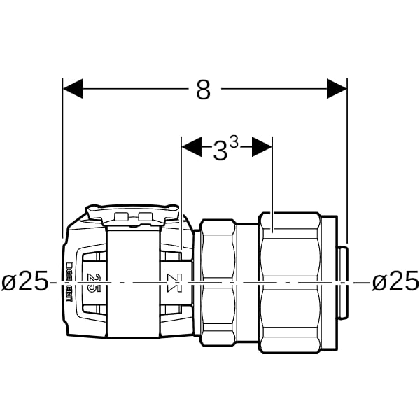 Geberit FlowFit Übergang mit Verschraubung auf PEX-Rohre SiBr d25-20/26