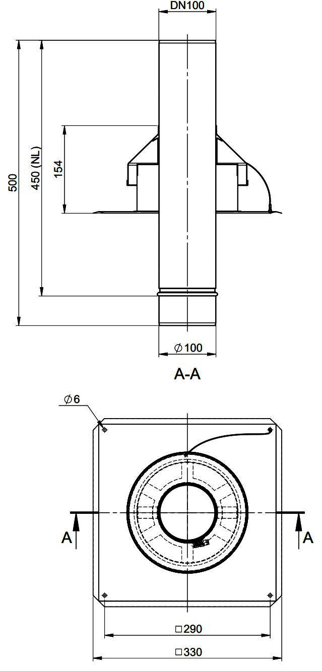 MHG Kaminkopfabdeckung DN 100 Edelstahl, starr, L= 470mm